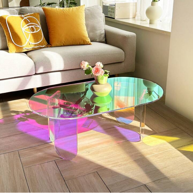 Iridescent Rainbow Table Anti-Scratch Modern Lucite Coffee Table